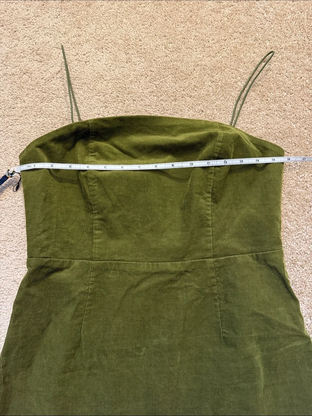 Urban Outfitters UO Colette Corduroy Mini Dress Olive Green Spaghetti Strap US 6 - Picture 8 of 13
